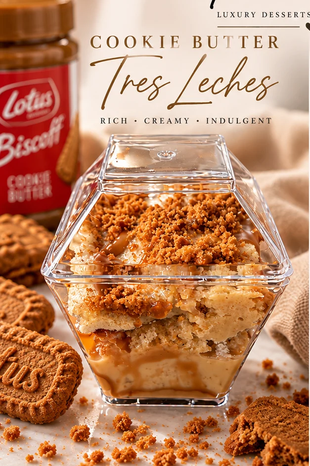 Cookie Butter Tres Leches Cup with cookie butter crumble